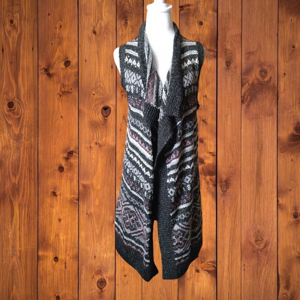 Eddie Bauer Wool Blend Open Front Longline Cardigan Sweater Vest Size Small